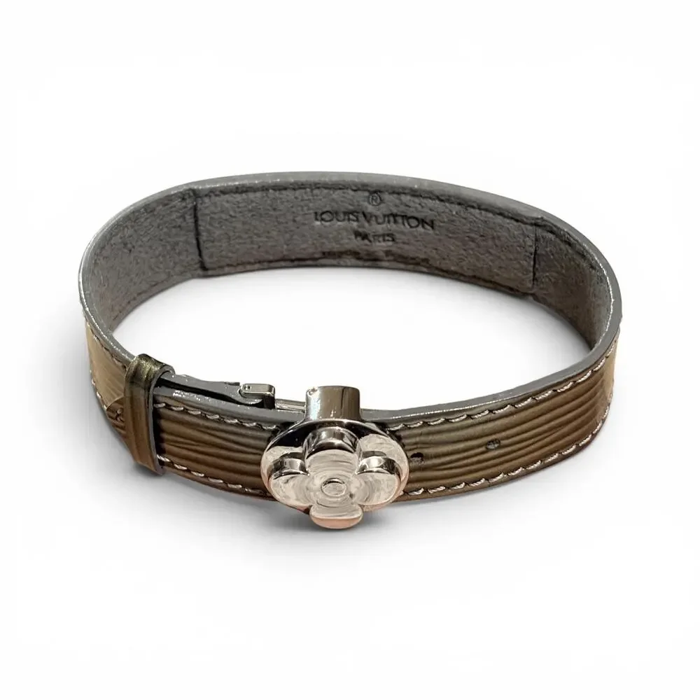 Louis Vuitton Olive Vernis Leather Silver Push-Lock Bracelet Adjustable